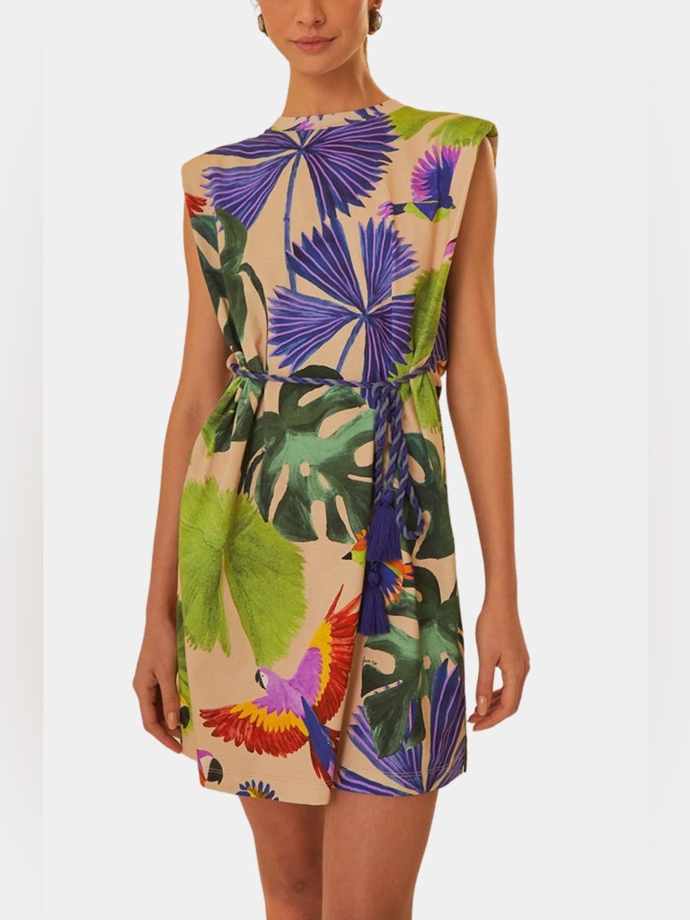 Farm Rio Sand Macaw Jungle Organic Cotton T-Shirt Dress Size Small NWT